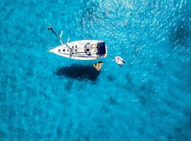 A Resting Sailing Boat on Crystal Clear Water