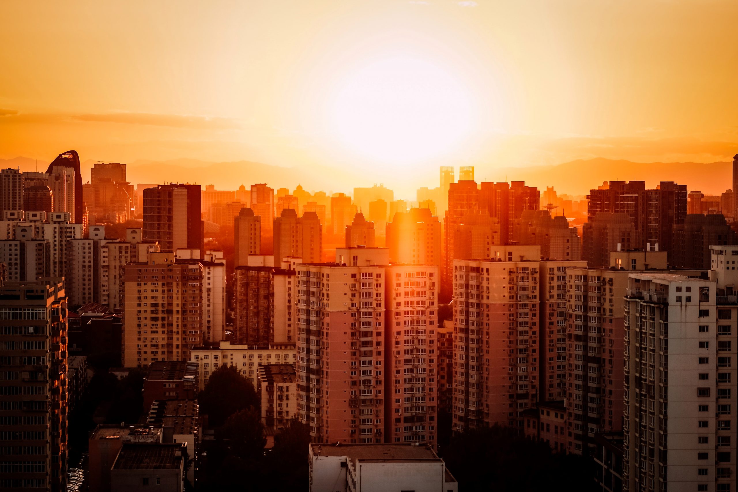 City Buildings Illuminated with blazing sunshine