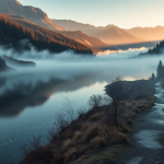 Dawn Reflection Over a Mountain River in a Forest