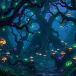 Mystical Forest with Glowing Bioluminescent Plants