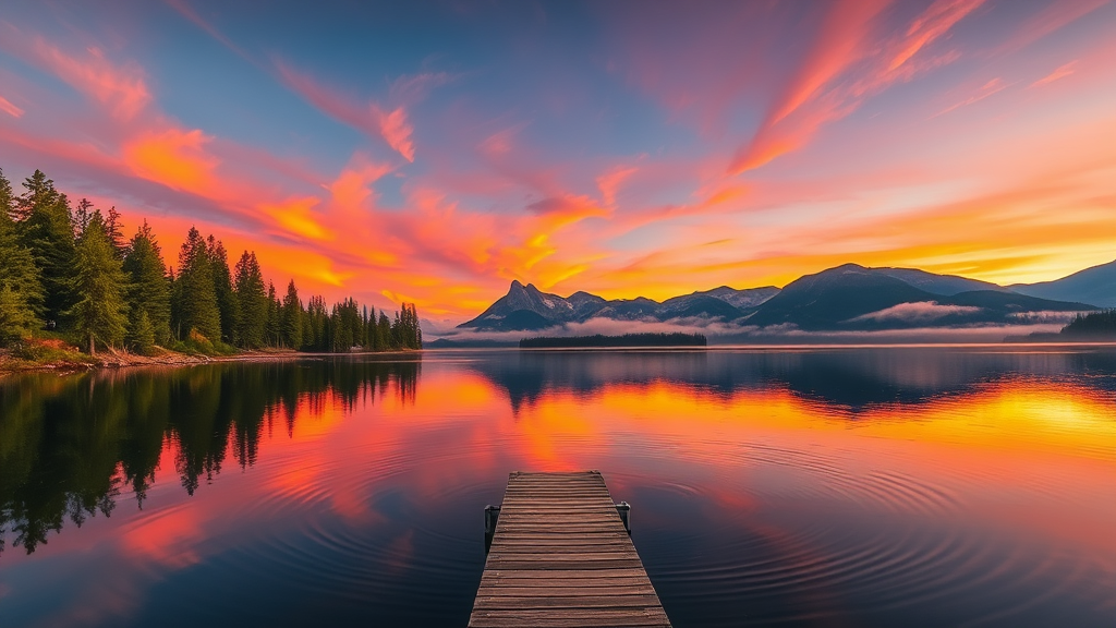 Serene Sunset Over a Mountain Lake