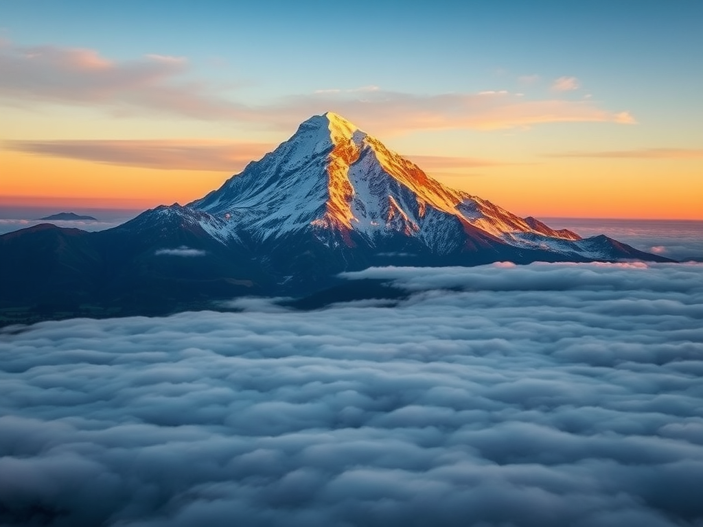 Sunlit Mountain Peak Over Cloud Layer High Definition High 