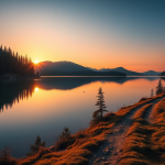Sunrise Over Mountain Lake